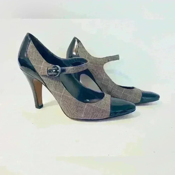Circa Joan & David Women’s Size 7.5 Heels w/ Plaid Fabric & Black Patent Leather - Picture 9 of 14